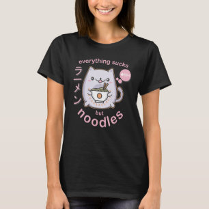 Camiseta Gato de macarrão Gótico Pastel Ramen - presente