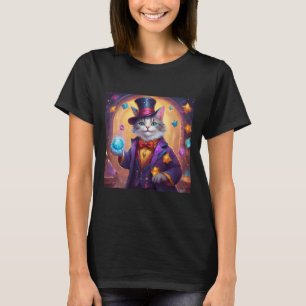 Camiseta Gato De Mágico Bonito Com Olhos Azuis Brilhantes S