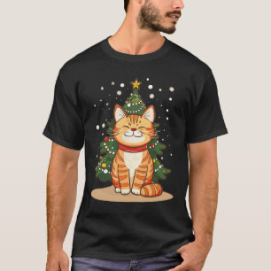 Camiseta Gato De Manhã De Natal Sorrindo Para A Época Festi