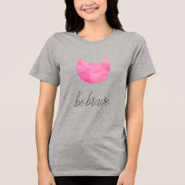Camiseta Gato De Mão Rosa Esbranquiçado Seja Corajoso