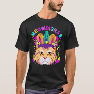 Camiseta Gato de Mardi Gras Meowdigras Crianças Adolescente
