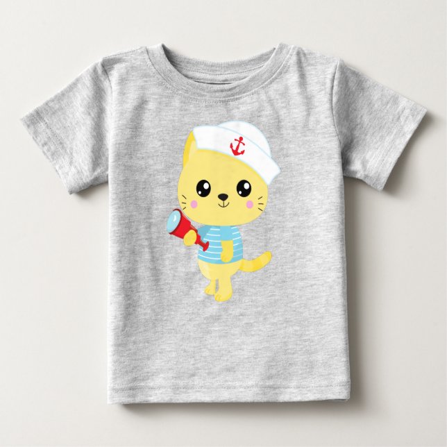 Camiseta Gato De Marinheiro, Capitão De Barco, Chapéu De Ma (Frente)