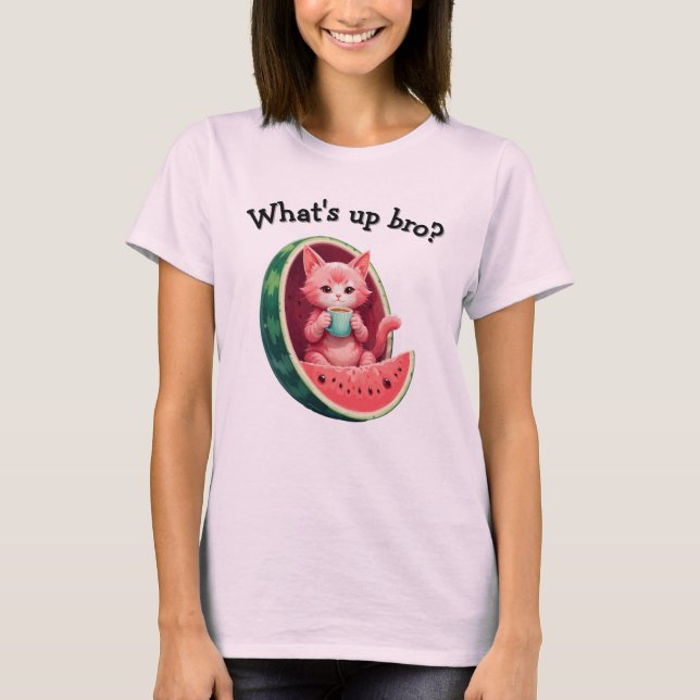 Camiseta Gato de Melancia Pausa para Café (Frente)
