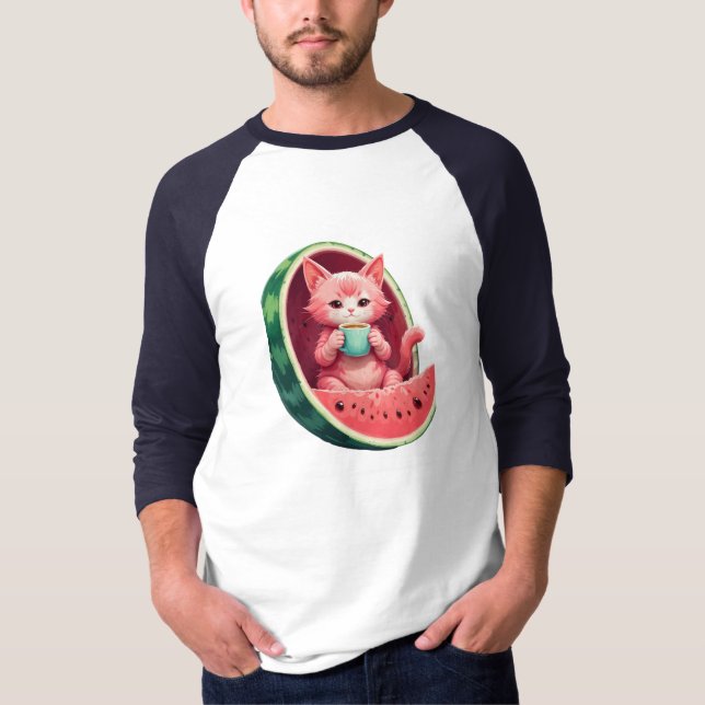 Camiseta Gato de Melancia Pausa para Café (Frente)