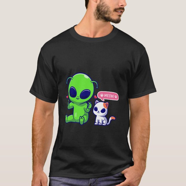 CAMISETA GATO DE MEOW COM ALIENÍGENA (Frente)
