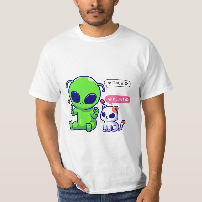 CAMISETA GATO DE MEOW COM ALIENÍGENA (Frente)