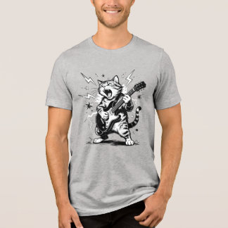 Camiseta Gato de Metal Esmigalhando Guitarra Elétrica