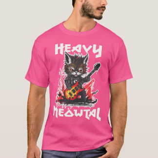 Camiseta Gato de Metal Pesado Tocando Violão Rock Music Hea