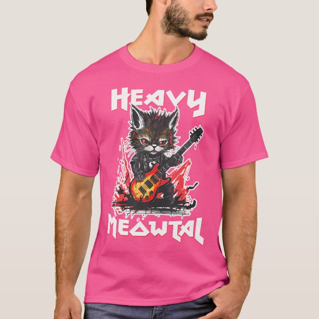 Camiseta Gato de Metal Pesado Tocando Violão Rock Music Hea (Frente)