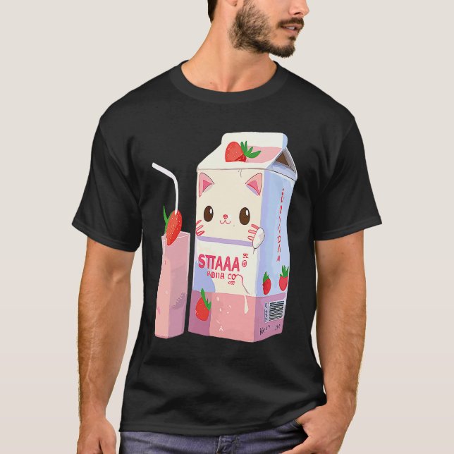 Camiseta Gato de Milkshake de Morango 3 (Frente)