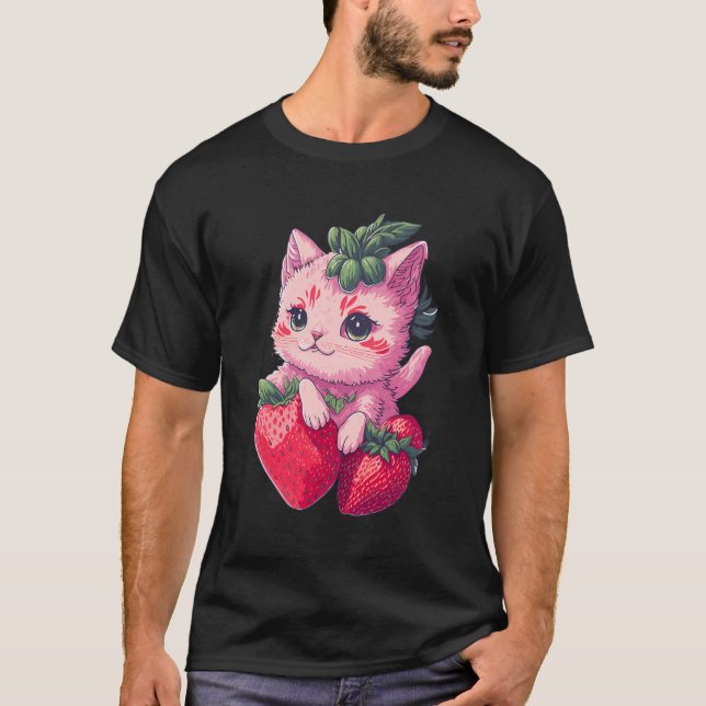 Camiseta Gato de Morango Gato Kawaii - Gato de Morango (Frente)