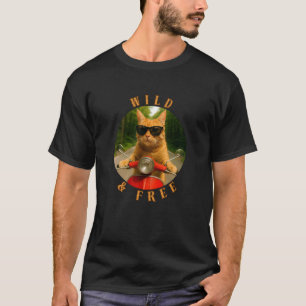 Camiseta Gato de motoqueiro selvagem óculos de sol gratuito