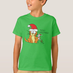 Camiseta Gato de Mouse de Natal Engraçado Cartoon Bonito