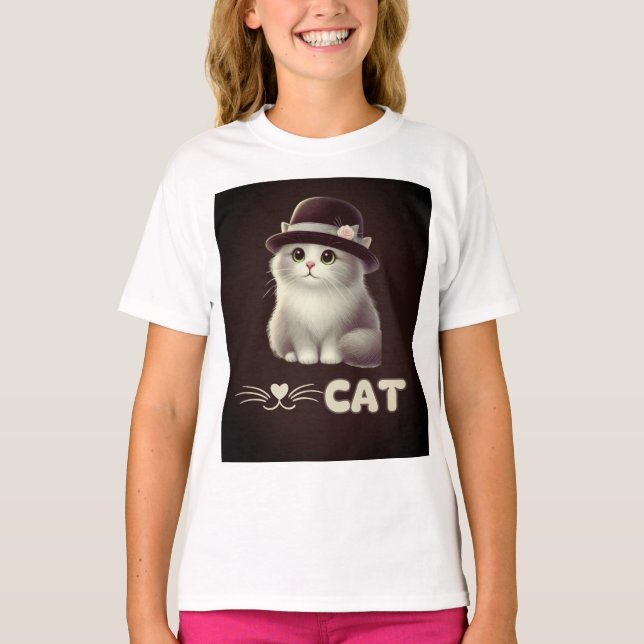 Camiseta Gato de na moda com chapéu - Presente perfeito par (Frente)