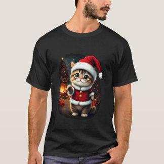 Camiseta Gato de Natal Adorável Papai Noel Xmas Fofo Kit