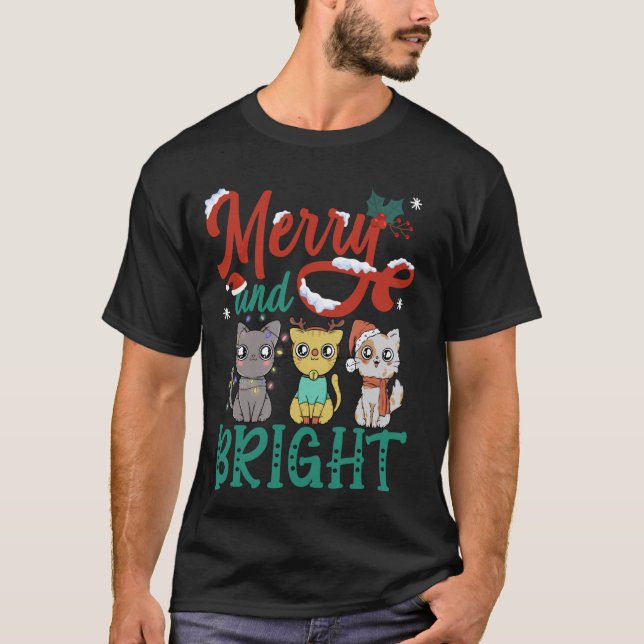 Camiseta Gato de Natal Alegre e Brilhante (Frente)