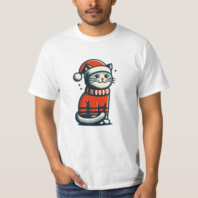 Camiseta Gato de Natal bonito (Frente)