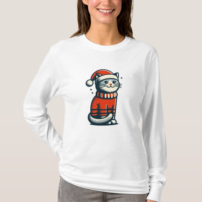 Camiseta Gato de Natal bonito (Frente)