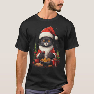 Camiseta Gato de Natal Chapéu de Papai Noel Gatinho Amante 