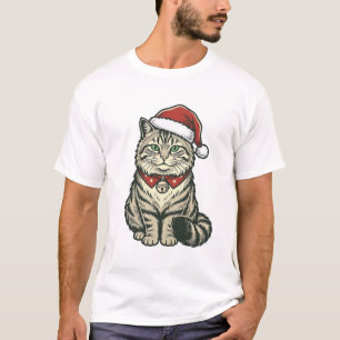 Camiseta Gato de Natal Chapéu do Papai Noel Design de Gravu