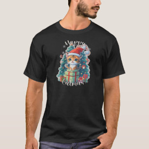 Camiseta Gato de Natal com chapéu de Papai Noel para Menino