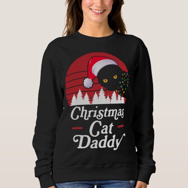 Camiseta Gato de Natal com Luzes de Colar de Natal (Frente)