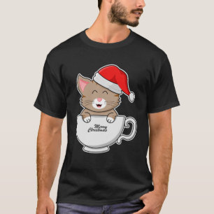 Camiseta Gato De Natal Com Papai Noel Em Cristo De Feliz