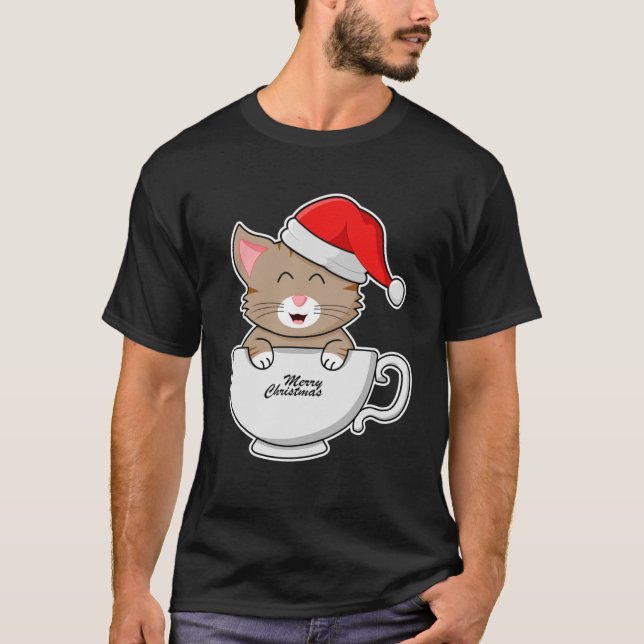 Camiseta Gato De Natal Com Papai Noel Em Cristo De Feliz (Frente)