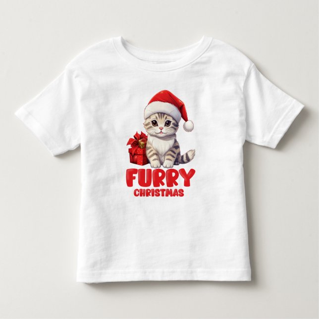 Camiseta Gato de Natal de Fúria Bonito design (Frente)