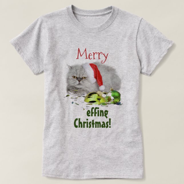 Camiseta Gato de Natal Effing da feliz (Frente do Design)