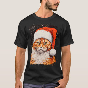 Camiseta Gato de Natal em Pop Art Laranja Gengibre