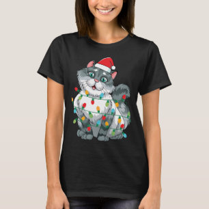 Camiseta Gato De Natal Embalado Em Luzes Coloridas Vestindo