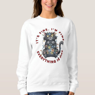 Camiseta Gato de Natal Engraçado Estou Bem Tudo Está Bem