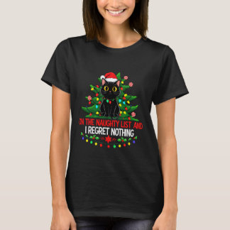 Camiseta Gato de Natal Engraçado Na Lista Negra Eu Me Arrep