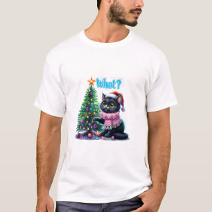Camiseta Gato de Natal engraçado O que com o adesivo de árv