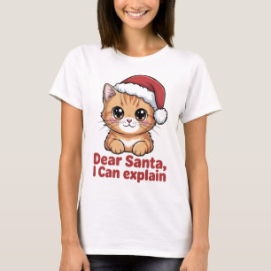 Camiseta Gato de Natal Engraçado Querido Papai Noel Posso E