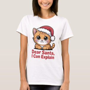 Camiseta Gato de Natal Engraçado Querido Papai Noel Posso E