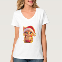 Camiseta **Gato de Natal Fofo com Chapéu de Papai Noel – Fé