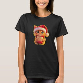 Camiseta **Gato de Natal Fofo com Chapéu de Papai Noel – Fé