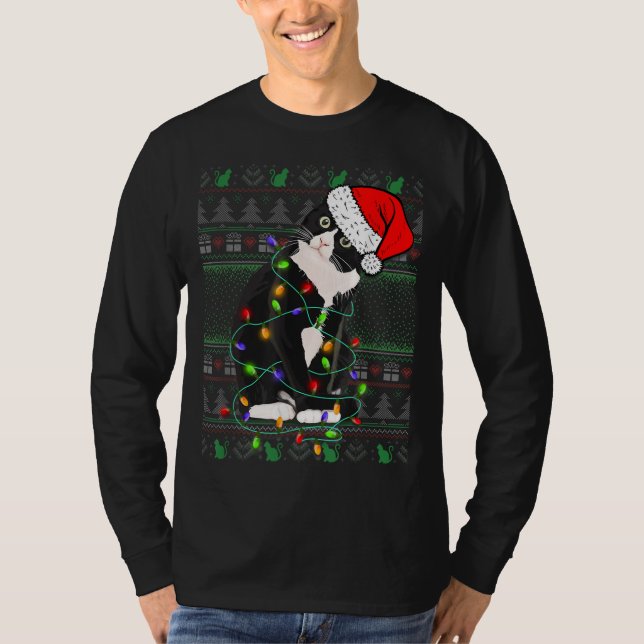 Camiseta Gato de Natal Fofo Estilo de Sueco de Natal Feio (Frente)