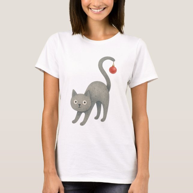 Camiseta Gato de Natal Fofo Férias (Frente)