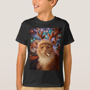 Camiseta Gato de Natal Fumando Cigarro Meme Conforto Gen Z