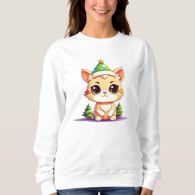 Camiseta Gato de Natal Gatinho de Chibi Kawaii (Frente)