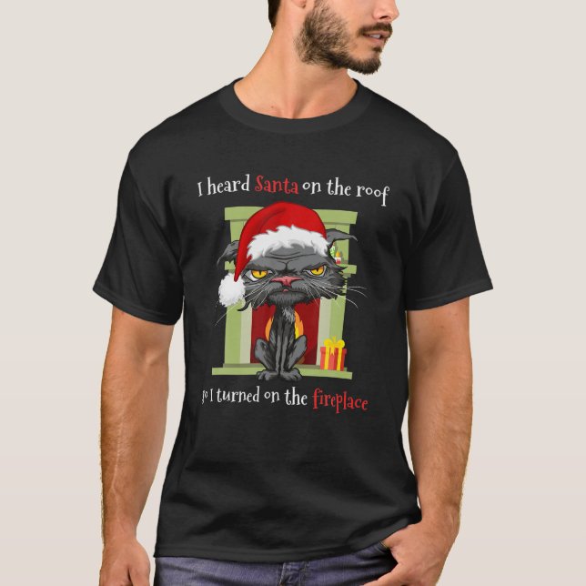 Camiseta Gato de Natal Gato Grumpy Anti Santa Hat Entediado (Frente)