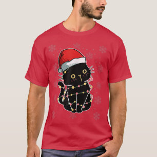 Camiseta Gato de Natal Gato Preto Gato Bonito de Natal Engr