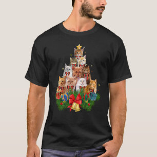 Camiseta Gato de Natal Gráfico Feliz Catmas Árvore de Natal
