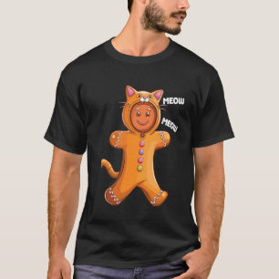 Camiseta Gato de Natal Homem de Pão de Mel Falso