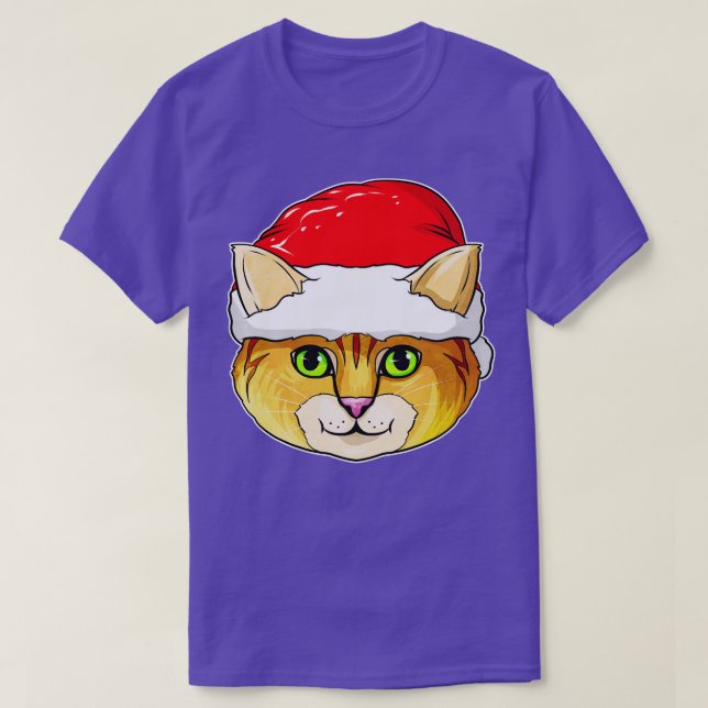 Camiseta Gato de Natal Kawaii bonito com chapéu Santas para (Frente do Design)