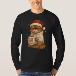 Camiseta Gato de Natal Mal-Humorado com Chapéu de Papai Noe