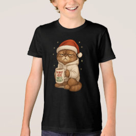 Camiseta Gato de Natal Mal-Humorado com Chapéu de Papai Noe